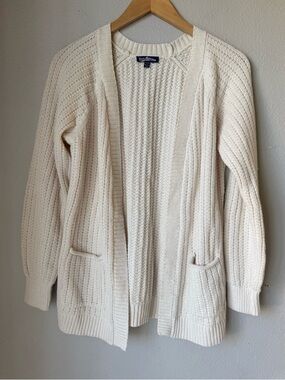 Freshman 1996 Cream Open-Front Knit Cardigan Girls Size XL (16) Pockets